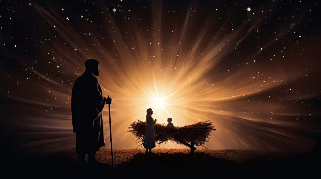 "Jesus Christ s manger is graced by a shining star during Christmas Free Photo" from Vecteezy.com