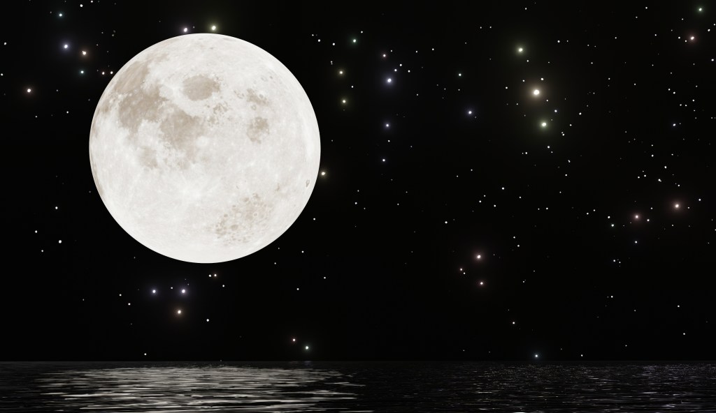 "Full moon with many stars and reflection on water dark night sky background Free Photo: from from Vecteezy.com
