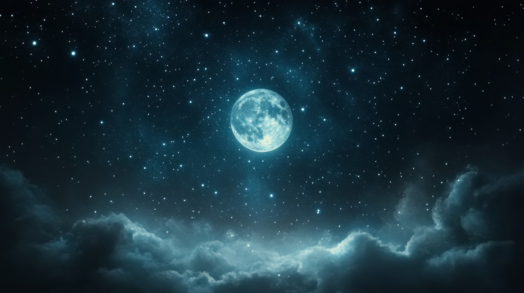 "Full moon glowing over clouds with a starry night sky Free Photo" from Vecteezy.com